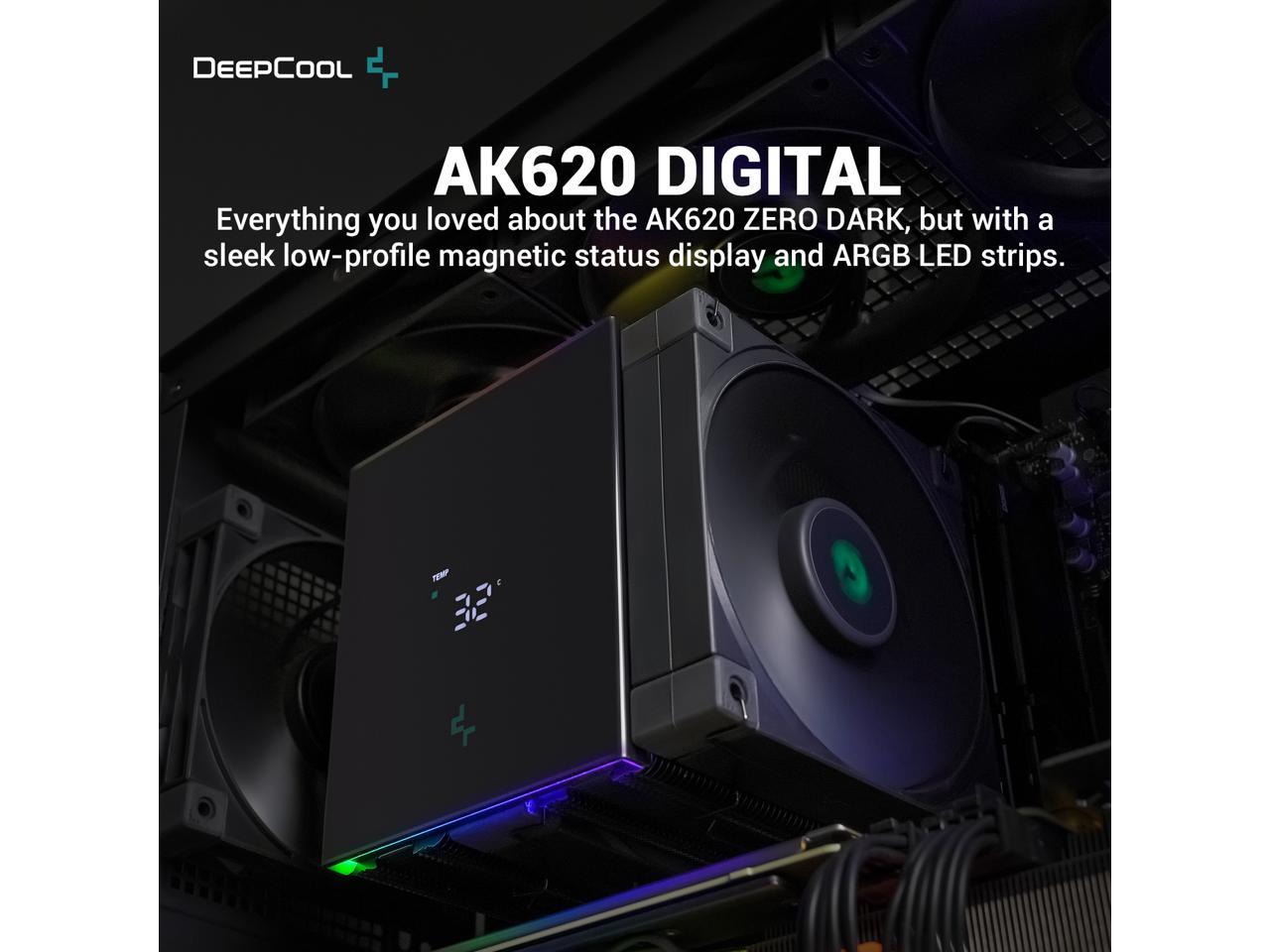 DeepCool AK620 DIGITAL Performance Air Cooler, Dual-Tower Layout, Real-Time CPU Status Screen, 6 Copper Heat Pipes, 260W Heat Dissipation, Twin 120mm FDB Fans, All Black Design 2