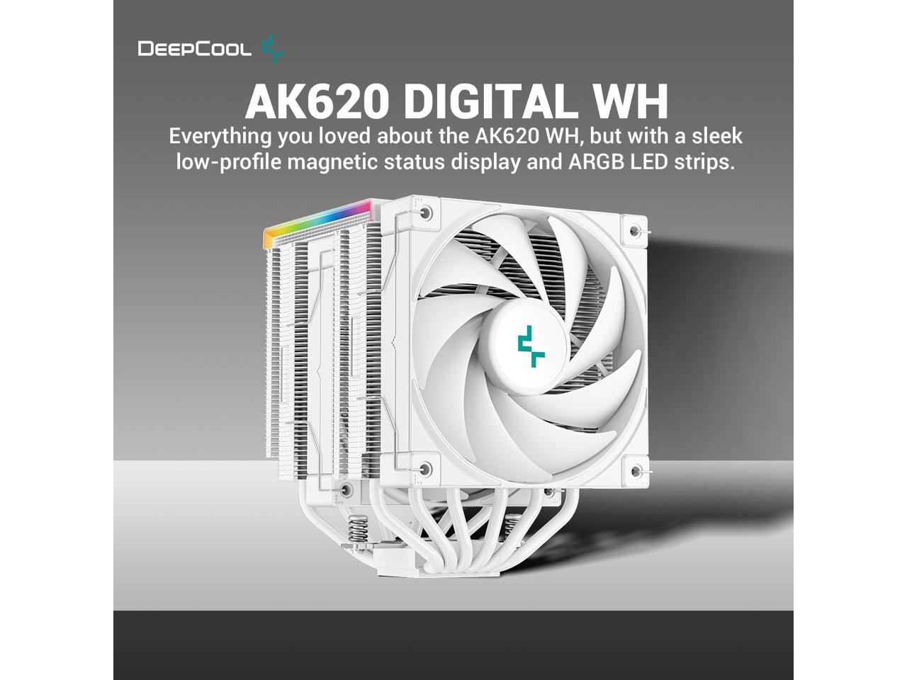 DeepCool AK620 DIGITAL WH Performance Air Cooler, Dual-Tower Layout, Real-Time CPU Status Screen, 6 Copper Heat Pipes, 260W Heat Dissipation, Twin 120mm FDB Fans, All White Design 2