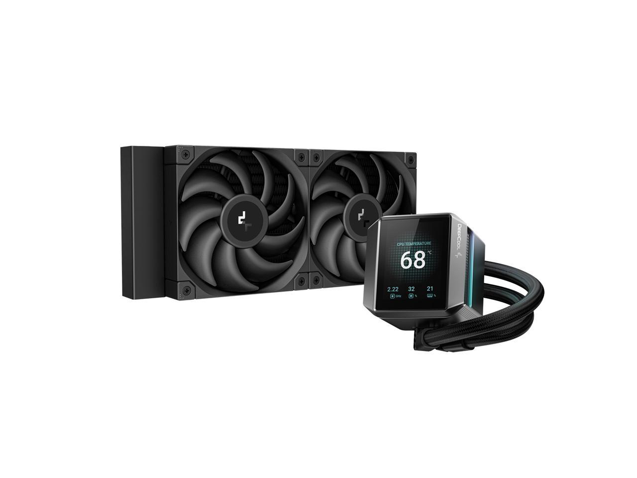 DeepCool MYSTIQUE 240 LCD Liquid Cooler 240mm 5th Gen Pump 3400RPM AIO 2.8" 640x480 TFT LCD Screen Anti-Leak Tech FT12 SE PWM Fans, Grey and Black 1