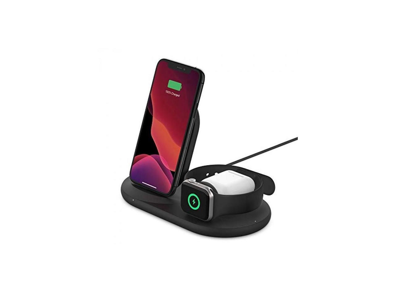 belkin 3-in-1 wireless charger (wireless charging station for iphone, apple watch, airpods) wireless charging dock, iphone charging dock, apple watch charging stand 2