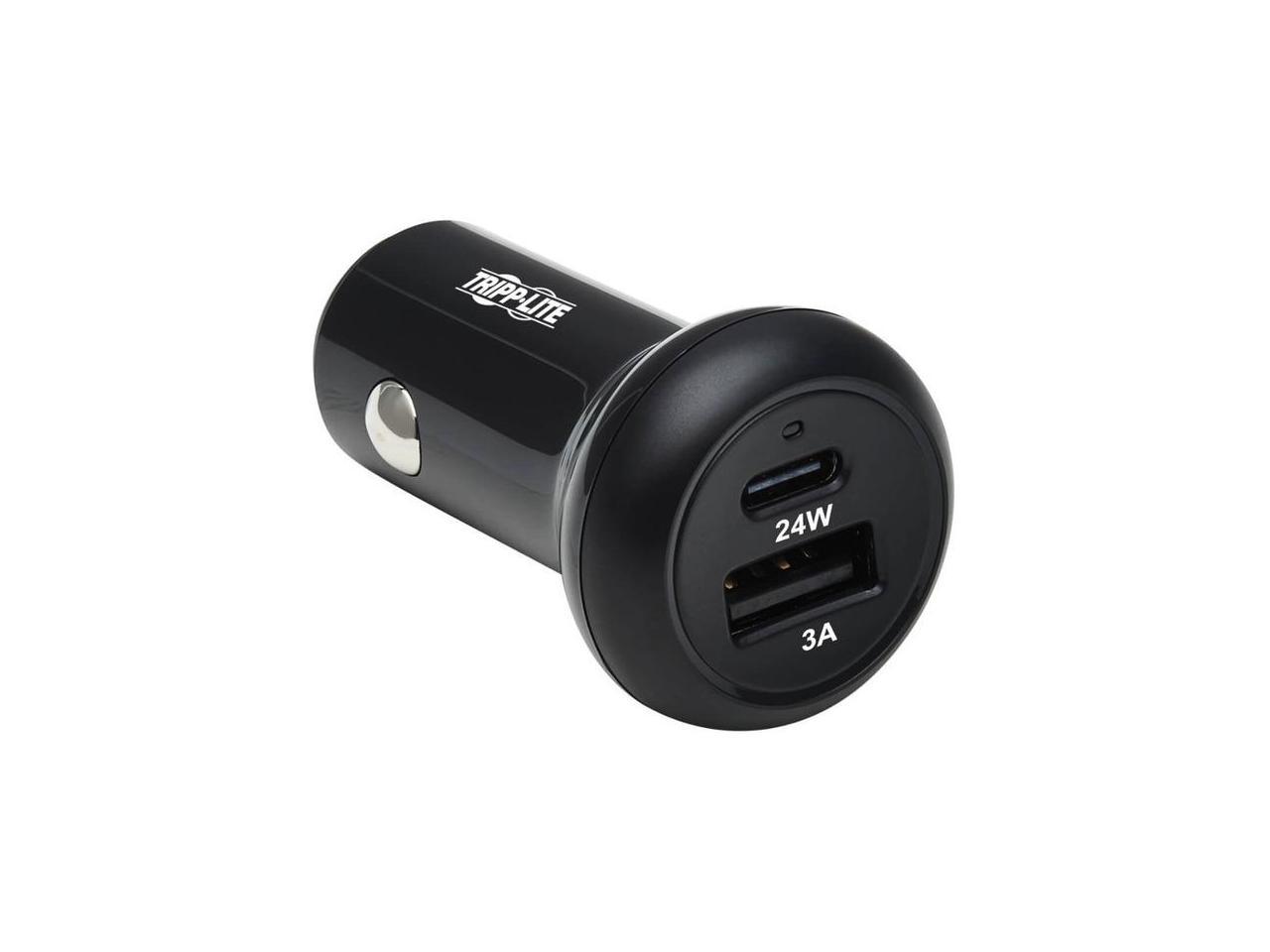 TRIPP LITE U280-C02-24W-1B USB CAR CHARGER DUAL-PORT 24W CHARGING USB C USB-A QC 3.0 BLACK 1