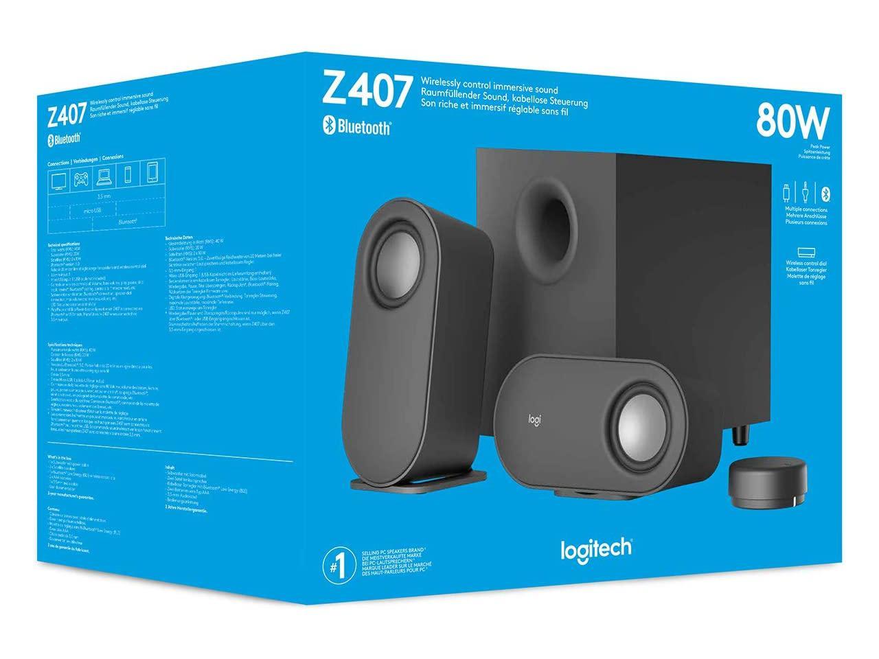 Logitech Z407 Bluetooth Computer Speakers with Subwoofer and Wireless Control, Immersive Sound, Premium Audio with Multiple Inputs, USB Speakers 3