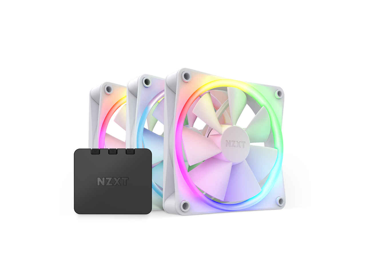 NZXT F120 RGB Fans - RF-R12TF-B1 - Advanced RGB Lighting Customization - Whisper Quiet Cooling - Triple (RGB Fan & Controller Included) - 120mm Fan - White 1