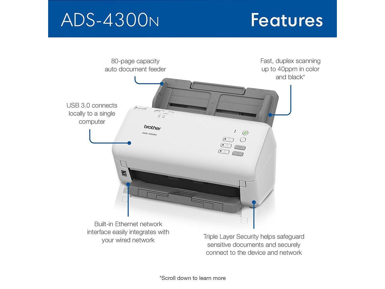 Brother ADS4300N 24 bit Dual CIS 600 x 600 dpi Sheet Fed Professional Desktop Scanner 3