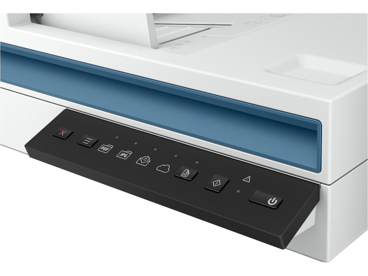 HP 20G05A#BGJ 24-bit (external), 48-bit (internal) CIS Up to 600 x 600 dpi (color and mono, ADF); Up to 1200 x 1200 dpi (color and mono, flatbed) ScanJet Pro 2600 f1 Scanner 3