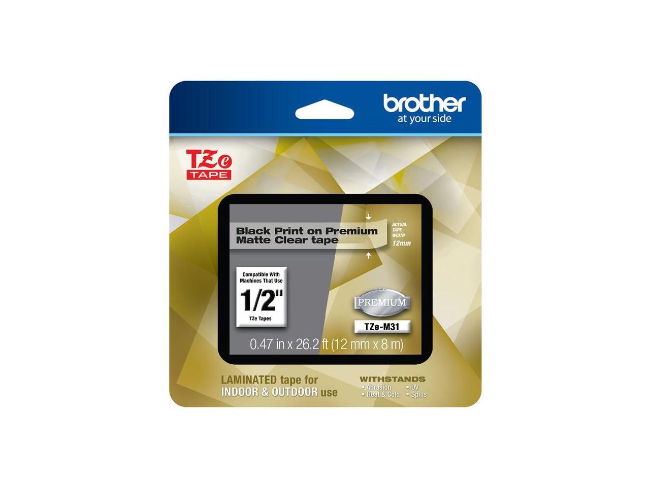 Brother TZeM31 Black Print on Premium Matte Clear Laminated Tape for P-touch Label Maker, 12.00 mm (0.47”) wide x 8.00 m (26.20 ft.) long 2