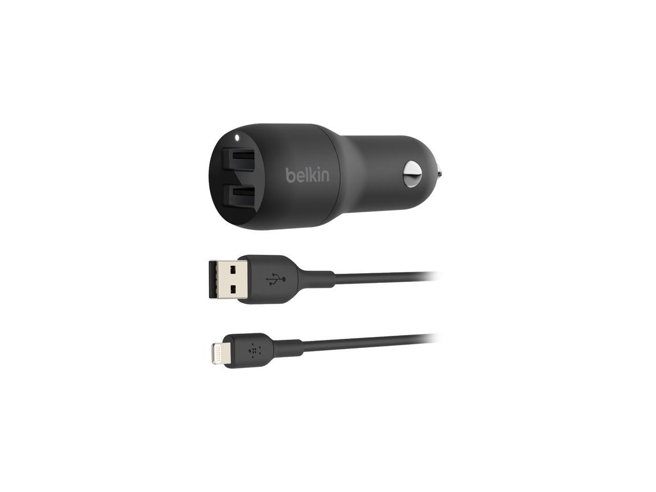 BELKIN CCD001BT1MBK Black BOOST CHARGE Dual USB-A Car Charger 24W + USB-A to Lightning Cable 1