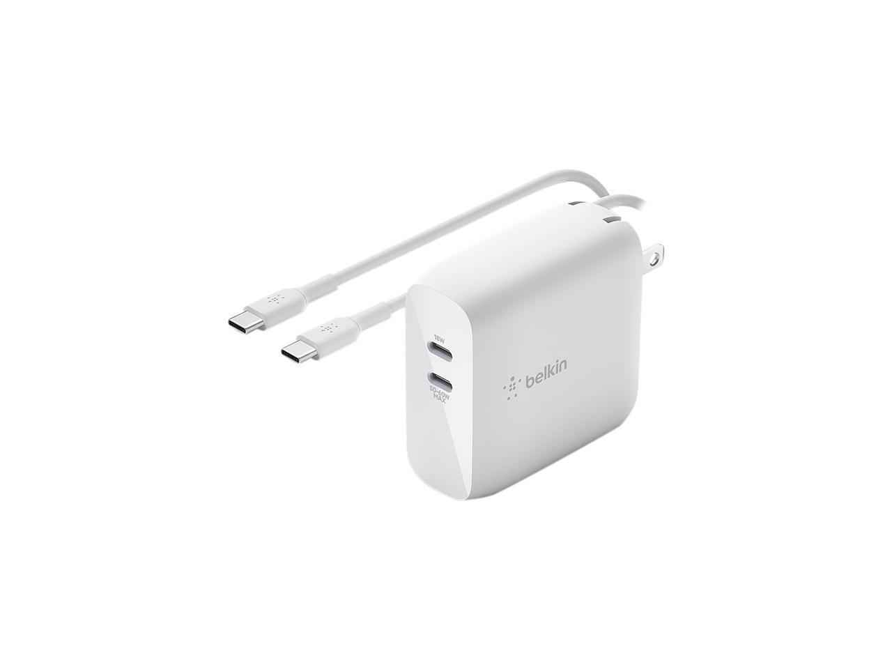 BELKIN WCH003DQ2MWH-B6 White BOOST CHARGE Dual USB-C GaN Wall Charger 68W + USB-C Cable 1