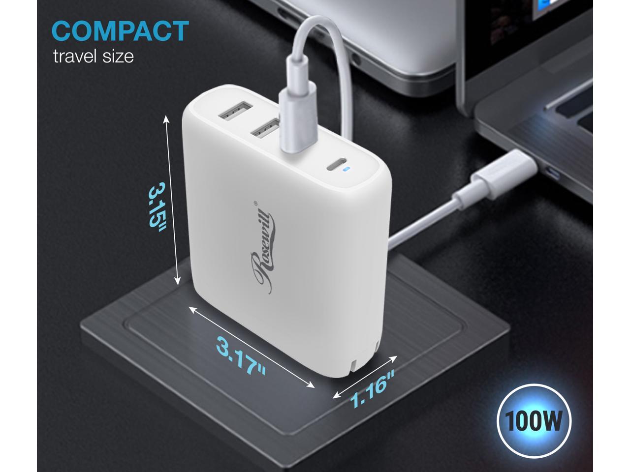 Rosewill 100W Four-Port GaN Wall Charger with 2 USB-C Ports (65W + 18W) and 2 USB-A Ports (12W), PD 3.0 Power Delivery for Laptops, Tablets and Phones, White - (RBWC-20025) 4