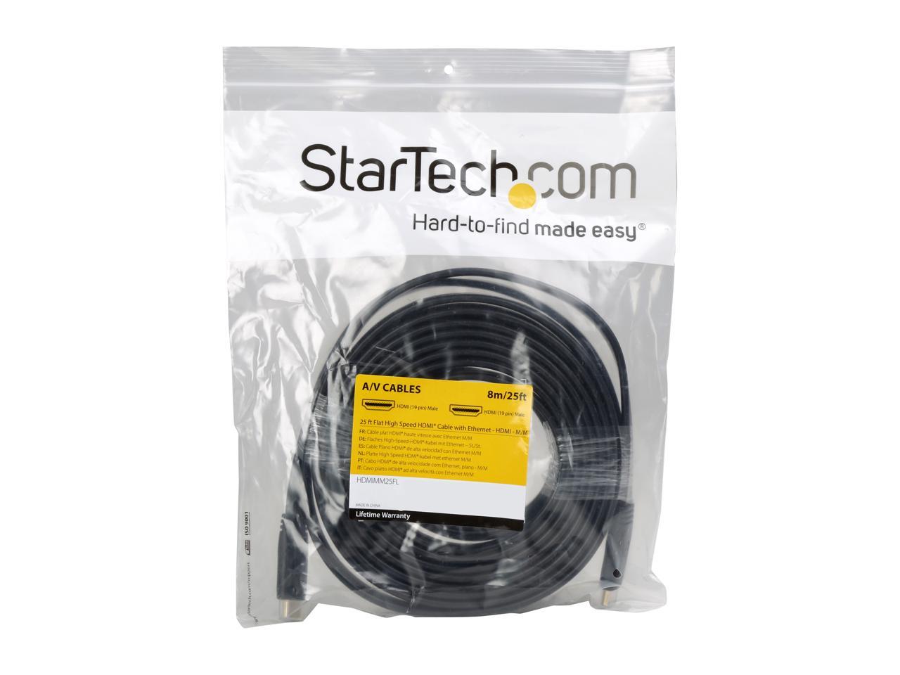 StarTech.com HDMIMM25FL Black Flat High Speed HDMI Cable with Ethernet Male to Male 3