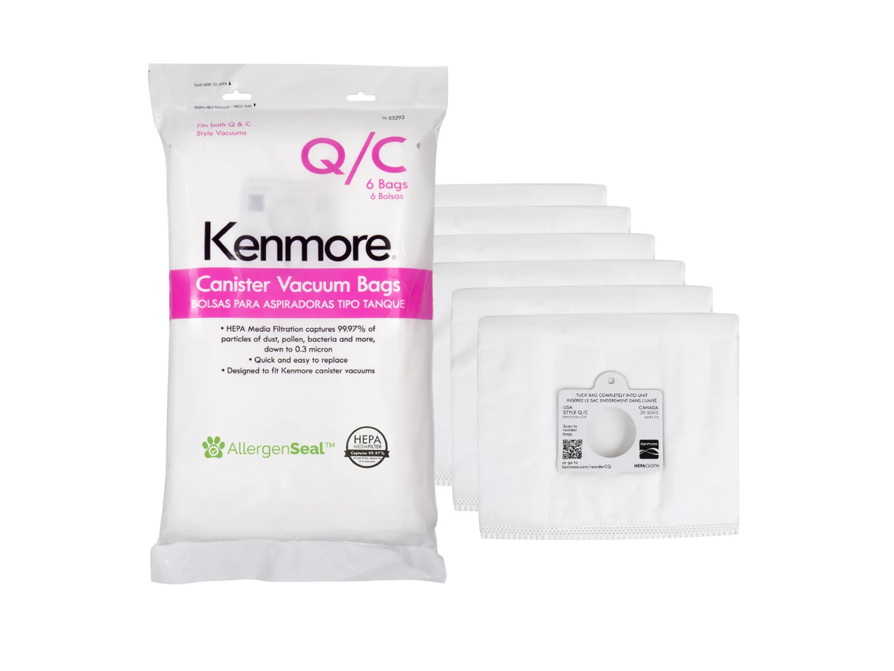 Kenmore 53292 6 pk Type Q HEPA Vacuum Bags for Canister Vacuums 1