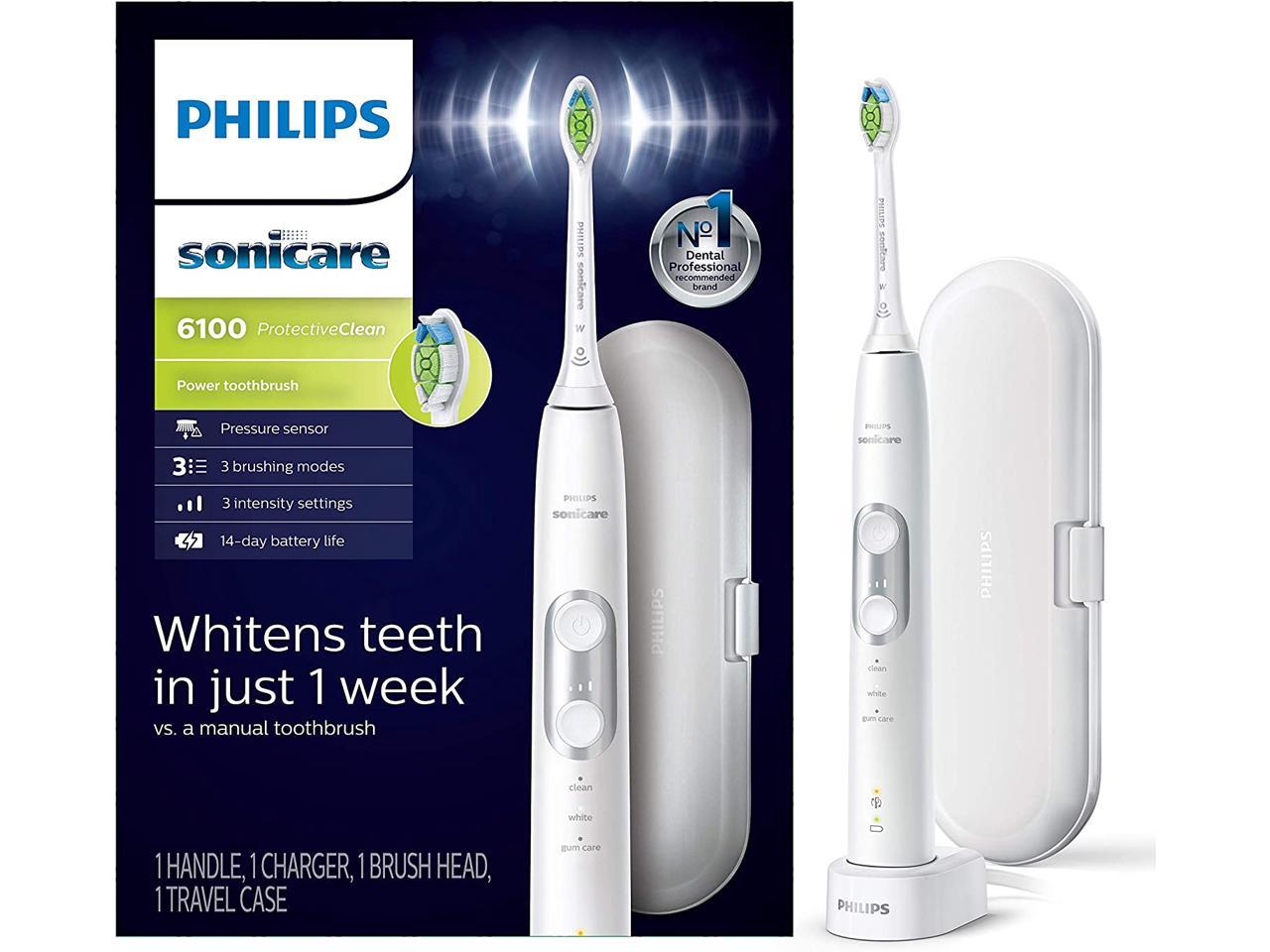 PHILIPS HX6877/21 ProtectiveClean 6100 Whitening Rechargeable Electric Toothbrush with Pressure Sensor and Intensity Settings, White 1