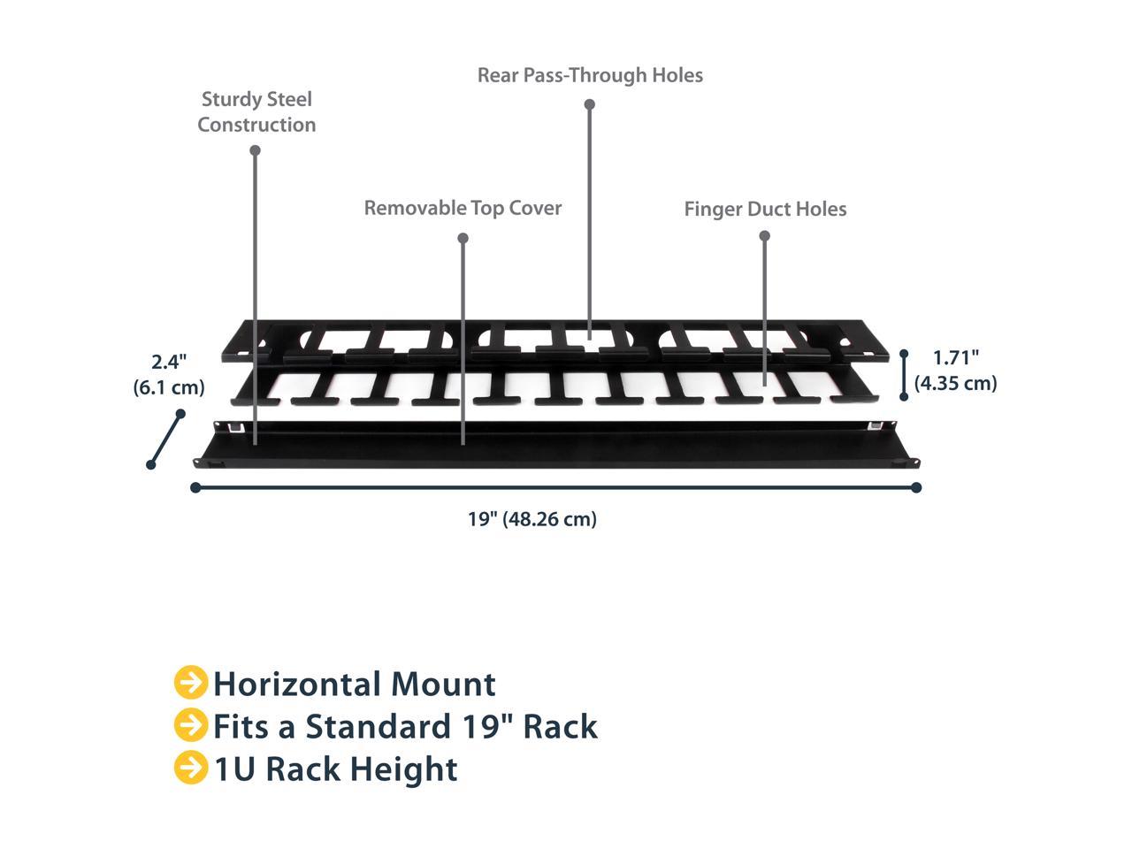 StarTech.com 1U Horizontal Finger Duct Rack Cable Management Panel with Cover 2