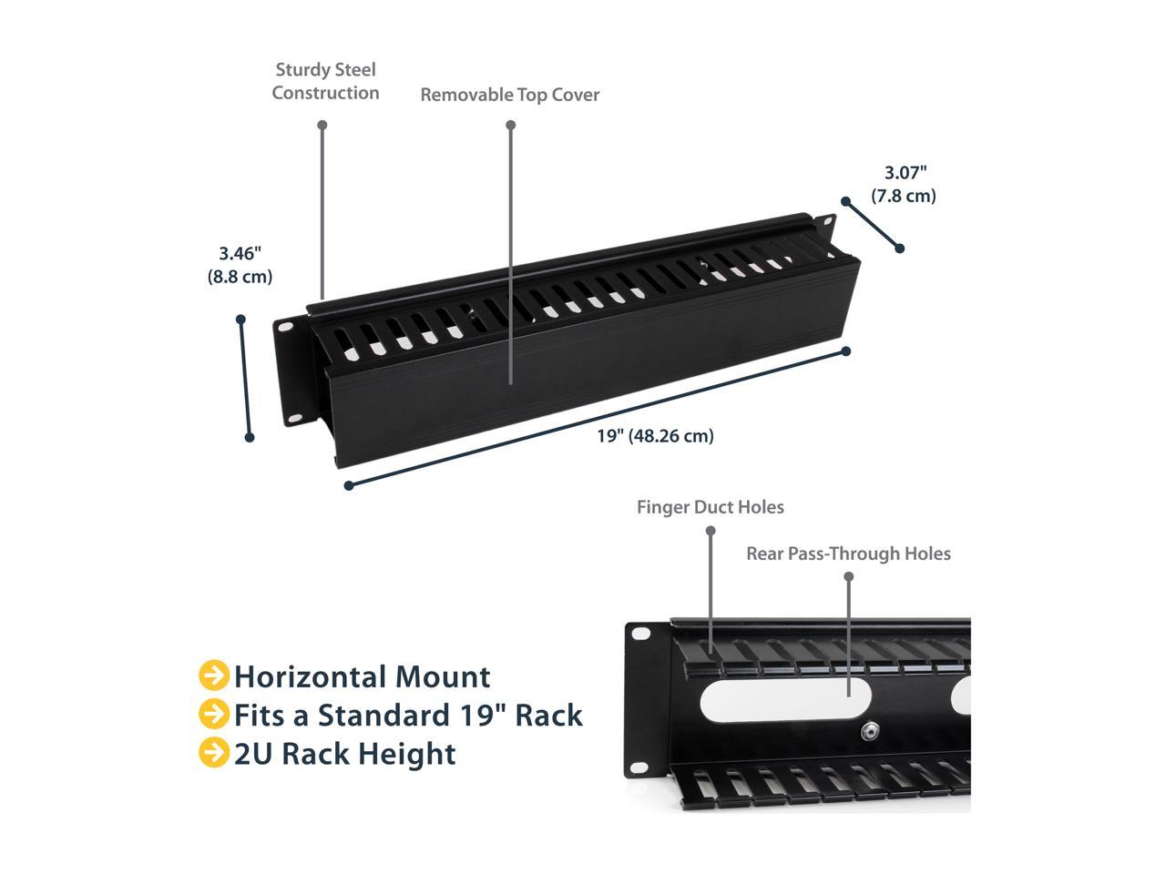 StarTech.com 2U Horizontal Finger Duct Rack Cable Management Panel with Cover 3