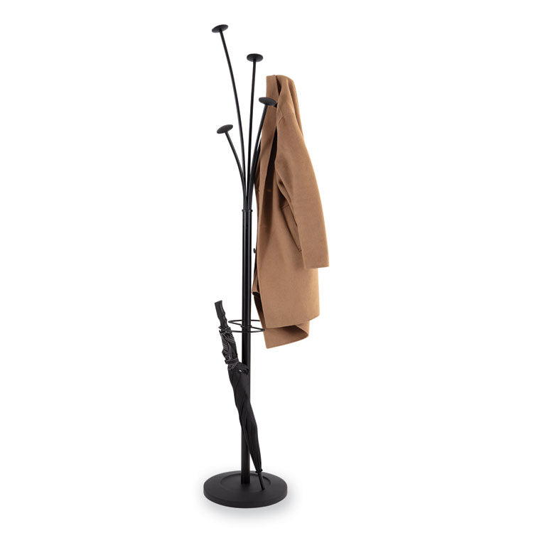 Festival Coat Stand with Umbrella Holder, Five Knobs, 14w x 14d x 73.67h, Black 9