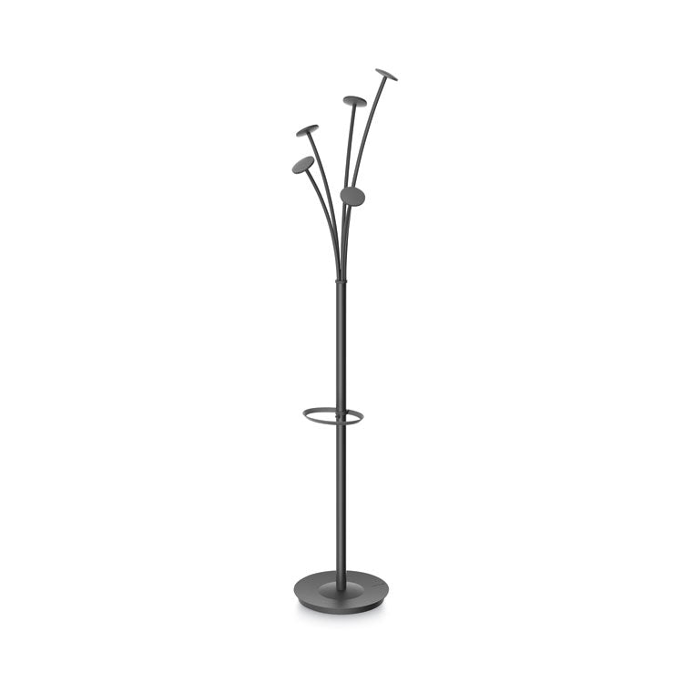 Festival Coat Stand with Umbrella Holder, Five Knobs, 14w x 14d x 73.67h, Black 1