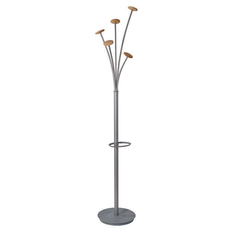 Festival Coat Stand with Umbrella Holder, Five Knobs, 13.97 x 14 x 73.62, Gray 1