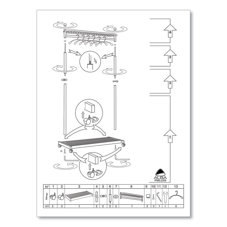 Garment Racks, Two-Sided, 2-Shelf Coat Rack, 6 Hanger/6 Hook, 44.8w x 21.67d x 70.8h, Silver/Wood 8