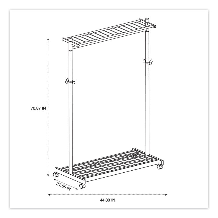 Garment Racks, Two-Sided, 2-Shelf Coat Rack, 6 Hanger/6 Hook, 44.8w x 21.67d x 70.8h, Silver/Wood 4