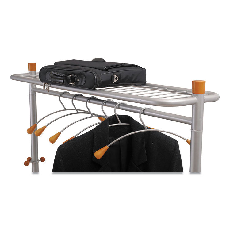 Garment Racks, Two-Sided, 2-Shelf Coat Rack, 6 Hanger/6 Hook, 44.8w x 21.67d x 70.8h, Silver/Wood 5