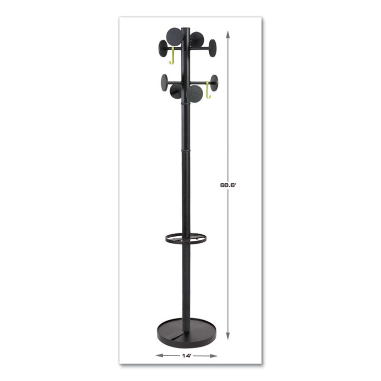 Stan3 Steel Coat Rack, Stand Alone Rack, Eight Knobs, 15w X 15d X 69.3h, Black 5