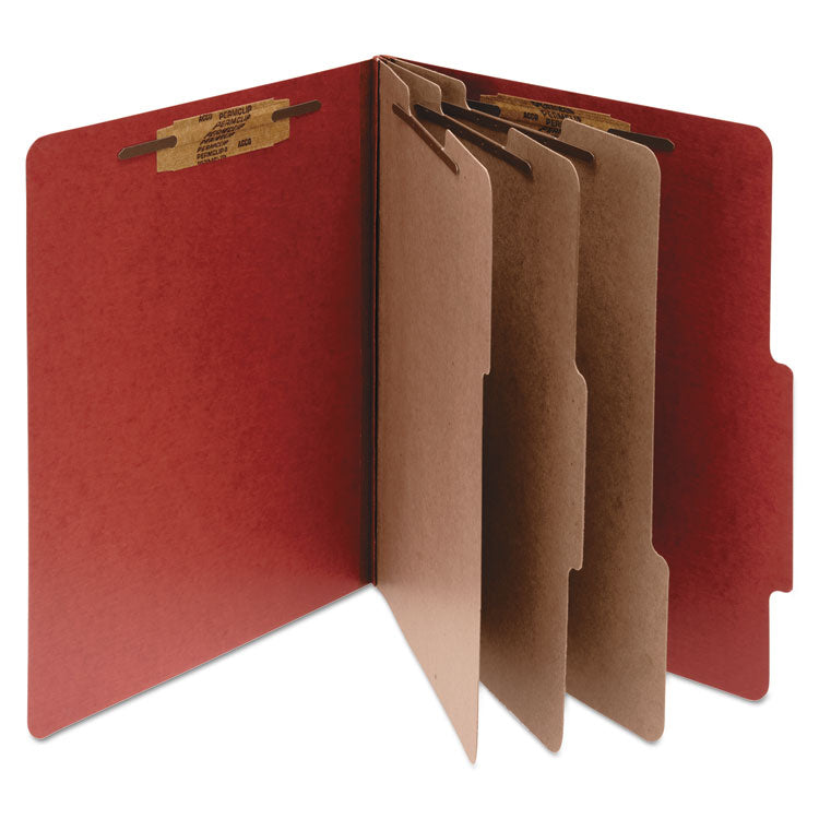 Pressboard Classification Folders, 4" Expansion, 3 Dividers, 8 Fasteners, Letter Size, Earth Red Exterior, 10/Box 1