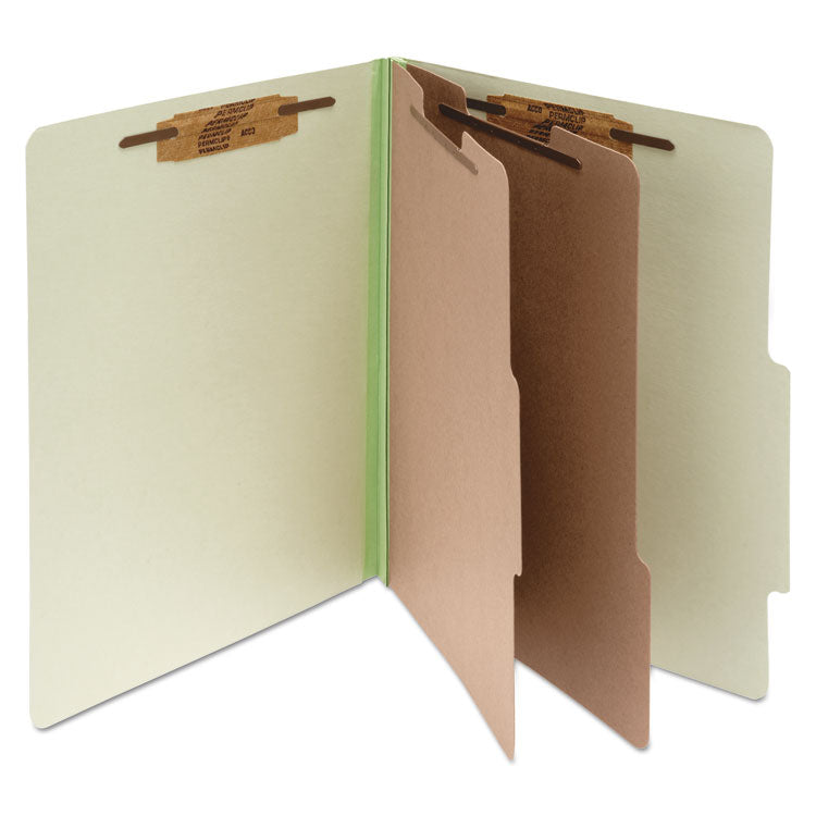 Pressboard Classification Folders, 3" Expansion, 2 Dividers, 6 Fasteners, Letter Size, Leaf Green Exterior, 10/Box 1