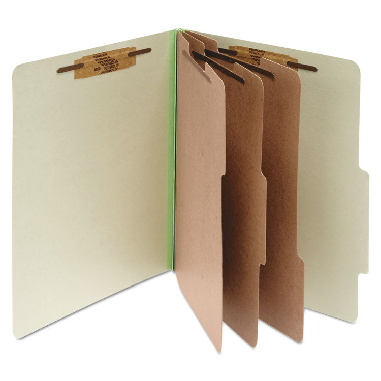 Pressboard Classification Folders, 4" Expansion, 3 Dividers, 8 Fasteners, Letter Size, Leaf Green Exterior, 10/Box 1