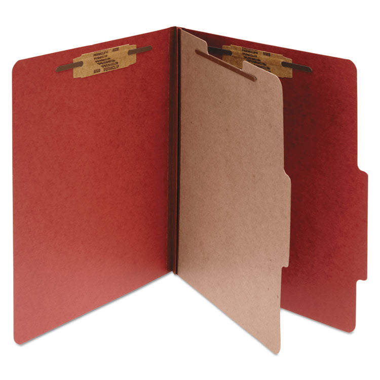 Pressboard Classification Folders, 2" Expansion, 1 Divider, 4 Fasteners, Legal Size, Earth Red Exterior, 10/Box 1