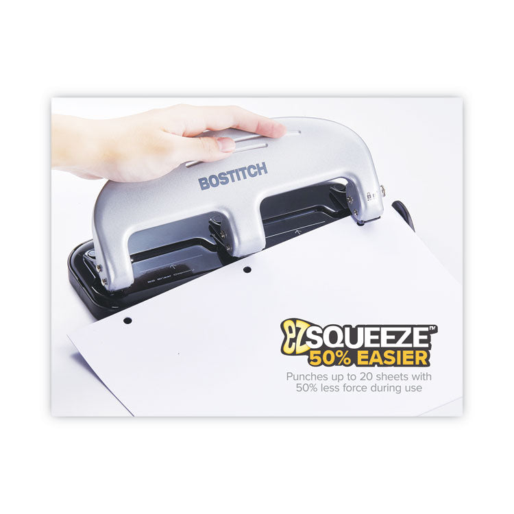 20-Sheet Ez Squeeze Three-Hole Punch, 9/32" Holes, Black/silver 3