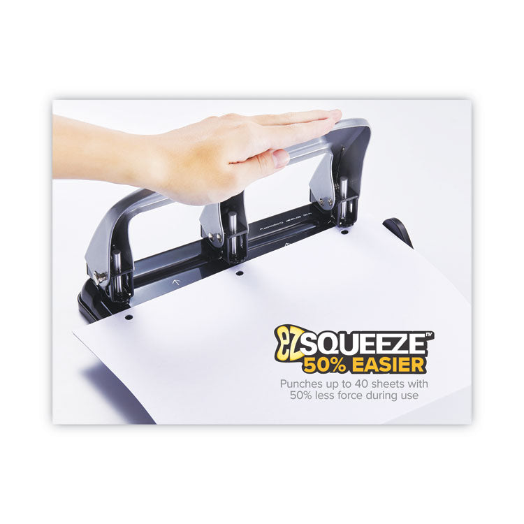 40-Sheet Ez Squeeze Three-Hole Punch, 9/32" Holes, Black/silver 3