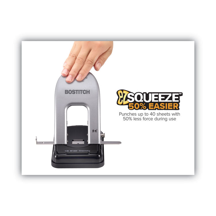 40-Sheet Ez Squeeze Two-Hole Punch, 9/32" Holes, Black/silver 3