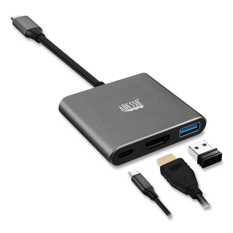 3-in-1 USB-C Multi-Port TAA Compliant Docking Station, HDMI, USB-C, USB 3 A+PD, Black/Gray 2