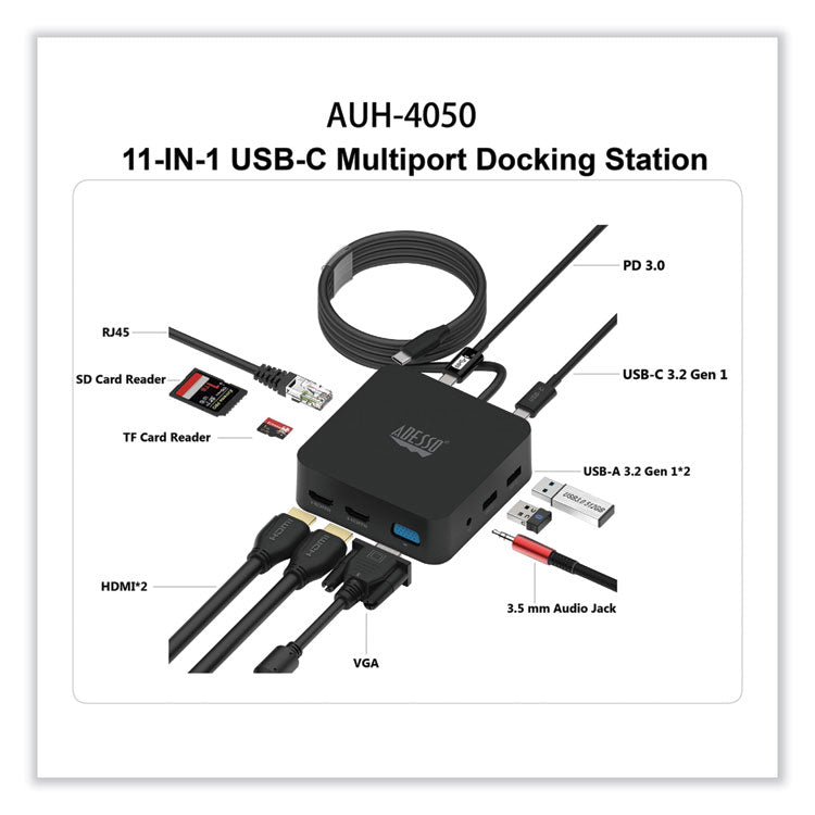 11-in-1 USB-C Multi-Port TAA Compliant Docking Station, Black 2