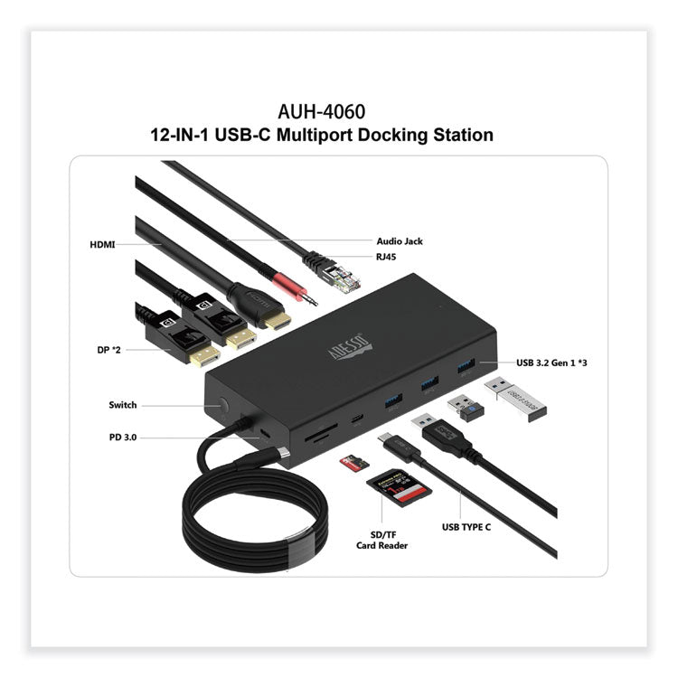 12-in-1 USB-C Multi-Port TAA Compliant Docking Station, Black 2