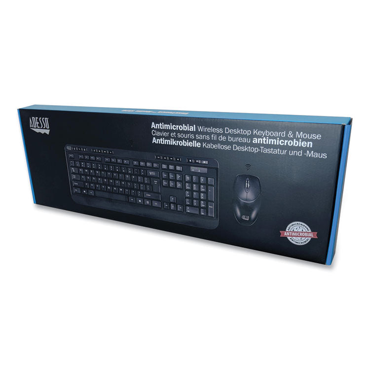 Wkb-1320cb Antimicrobial Wireless Desktop Keyboard And Mouse, 2.4 Ghz Frequency/30 Ft Wireless Range, Black 1