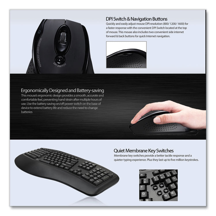 Wkb1500gb Wireless Ergonomic Keyboard And Mouse, 2.4 Ghz Frequency/30 Ft Wireless Range, Black 9