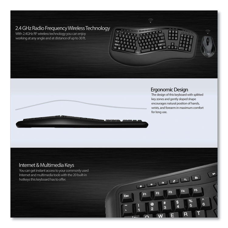 Wkb1500gb Wireless Ergonomic Keyboard And Mouse, 2.4 Ghz Frequency/30 Ft Wireless Range, Black 8