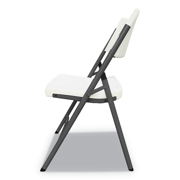 Premium Molded Resin Folding Chair, Supports Up to 250 lb, 17.52" Seat Height, White Seat, White Back, Dark Gray Base 3