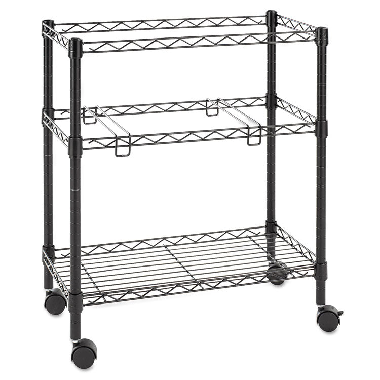 Two-Tier File Cart for Front-to-Back + Side-to-Side Filing, Metal, 1 Shelf, 3 Bins, 26" x 14" x 29.5", Black 2