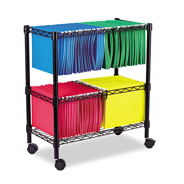 Two-Tier File Cart for Front-to-Back + Side-to-Side Filing, Metal, 1 Shelf, 3 Bins, 26" x 14" x 29.5", Black 1