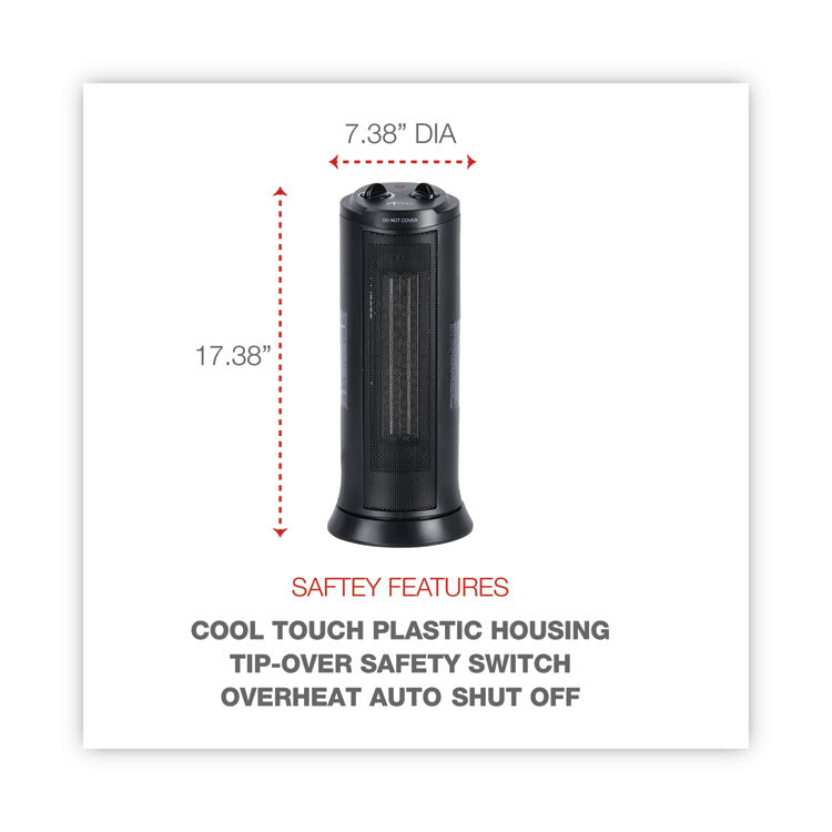 Mini Tower Ceramic Heater, 1,500 W, 7.37 x 7.37 x 17.37, Black 2