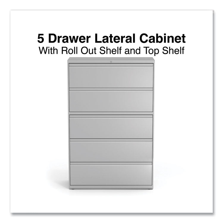 Lateral File, 5 Legal/Letter/A4/A5-Size File Drawers, 1 Roll-Out Posting Shelf, Light Gray, 42" x 18.63" x 67.63" 2