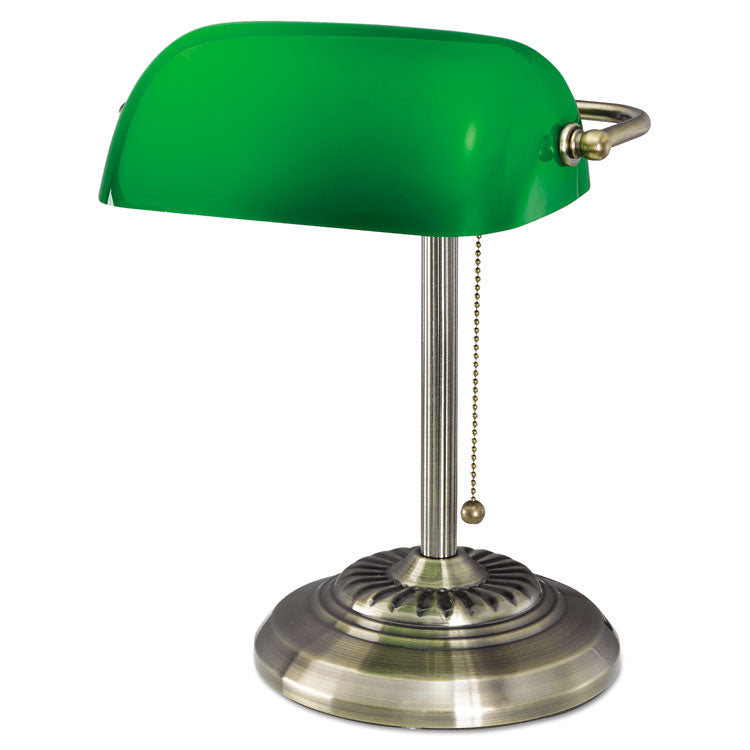 Traditional Banker's Lamp, Green Glass Shade, 10.5w x 11d x 13h, Antique Brass 1