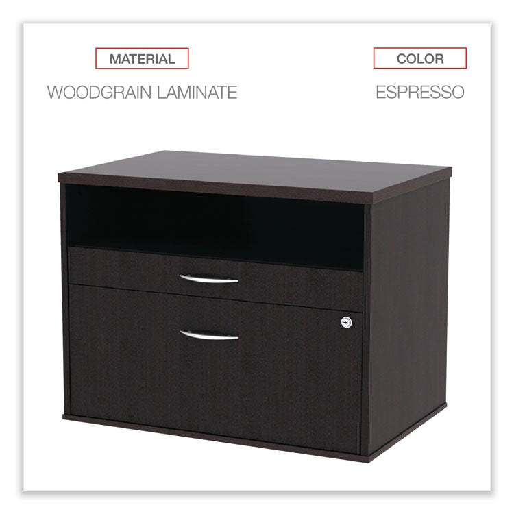 Alera Open Office Desk Series Low File Cabinet Credenza, 2-Drawer: Pencil/file,legal/letter,1 Shelf,espresso,29.5x19.13x22.88 4