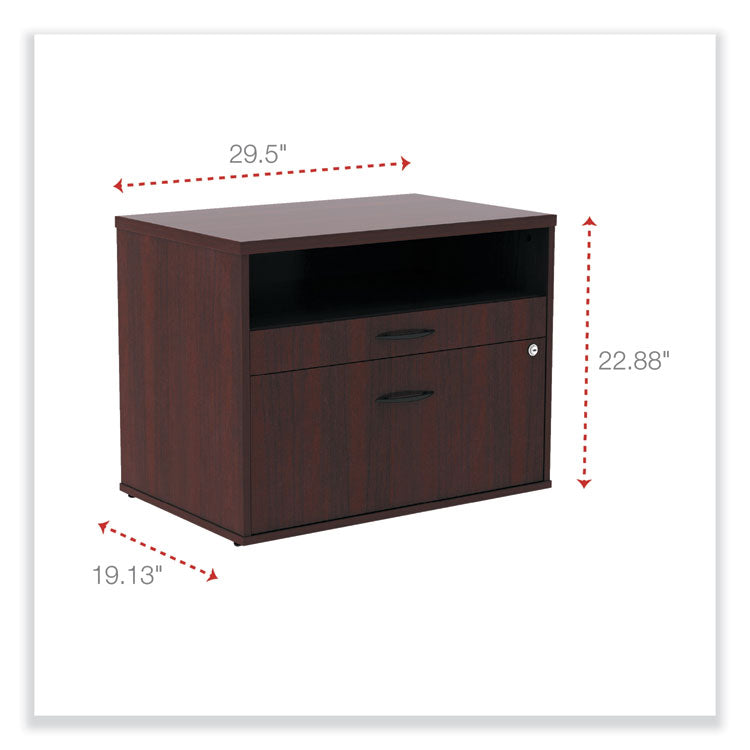 Alera Open Office Desk Series Low File Cabinet Credenza, 2-Drawer: Pencil/file,legal/letter,1 Shelf,mahogany,29.5x19.13x22.88 2