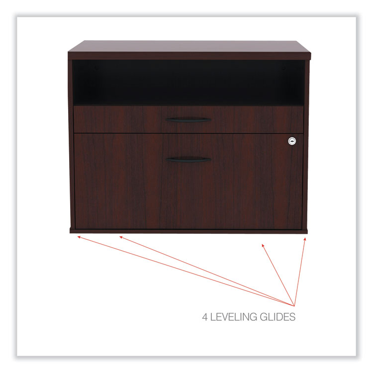 Alera Open Office Desk Series Low File Cabinet Credenza, 2-Drawer: Pencil/file,legal/letter,1 Shelf,mahogany,29.5x19.13x22.88 5