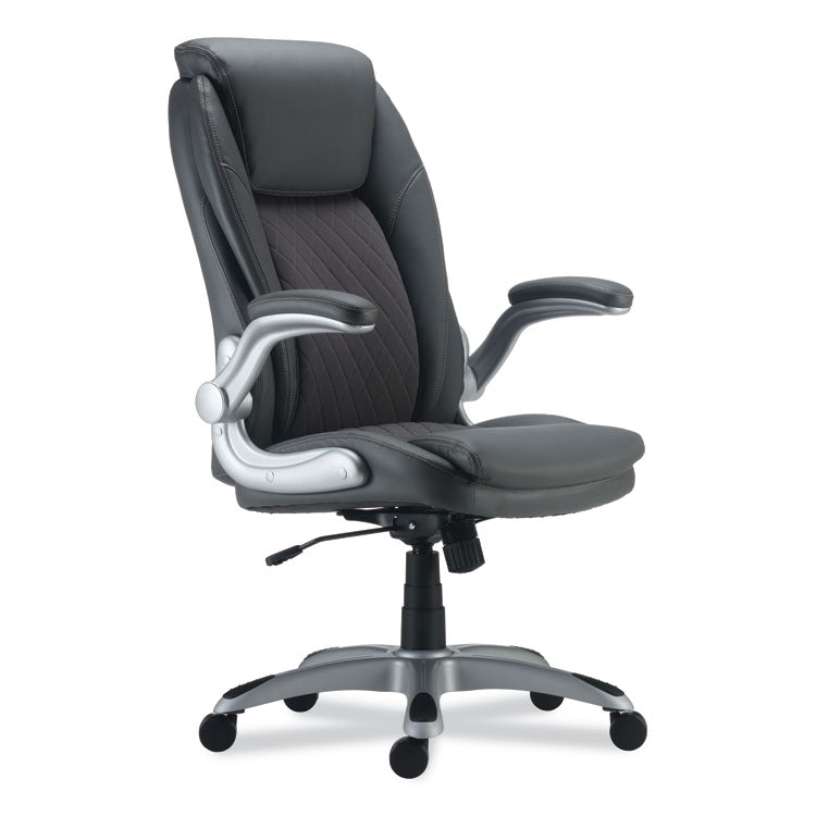 Alera Leithen Bonded Leather Midback Chair, Supports Up to 275 lb, Gray Seat/Back, Silver Base 1