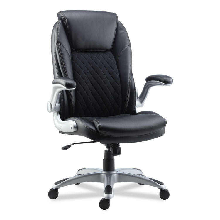 Alera Leithen Bonded Leather Midback Chair, Supports Up to 275 lb, Black Seat/Back, Silver Base 1