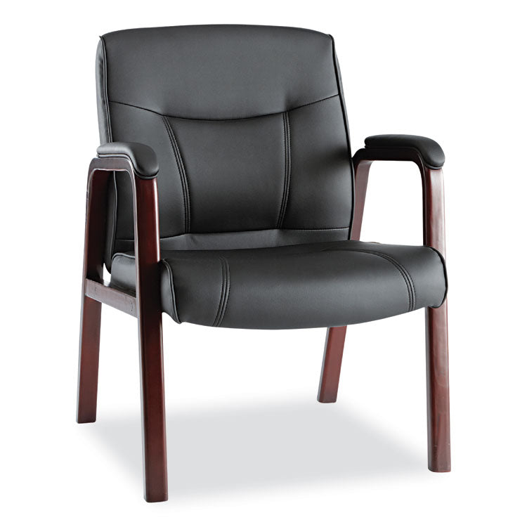 Alera Madaris Series Bonded Leather Guest Chair with Wood Trim Legs, 25.39" x 25.98" x 35.62", Black Seat/Back, Mahogany Base 1